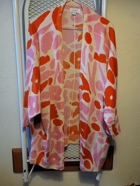 Mud Pie Pink & Orange Open-Front Patterned Cardigan